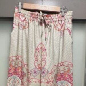 Multicolor Paisley Wide-Leg Pants Women's Polyester Drawstring Elastic Waist